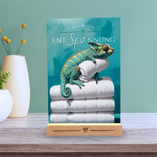 Chamäleon Schild Wellness Handtuch Entspannung Schild Spruch