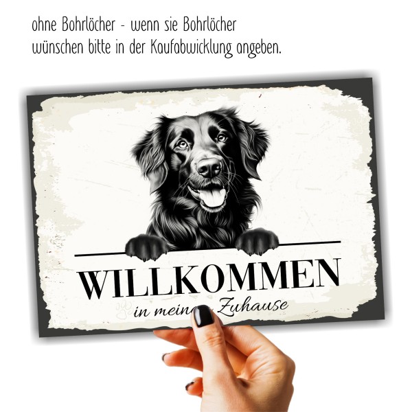 Hundeschild Willkommen Zuhause Flat Coated Retriever Schild Achtung Spruch