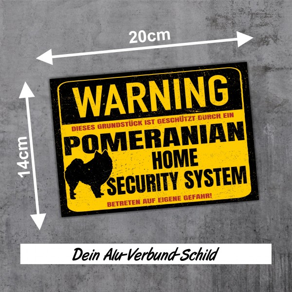 Schild Pomeranian Pom Zwergspitz Warning Security System Türschild Hundeschild Warnschild Hund