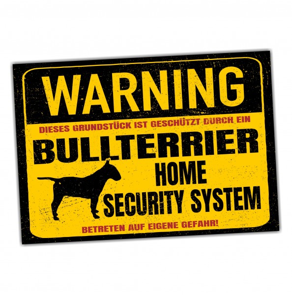 Bullterrier Bully Dog Schild Warning Security System Türschild Hundeschild Warnschild