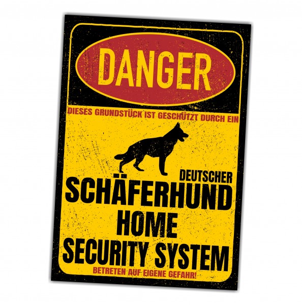 Deutscher Schäferhund Schäfer German Shepherd Dog Türschild Danger Security System Warnschild Hund Schilder Hundeschild happy Design by Siviwonder