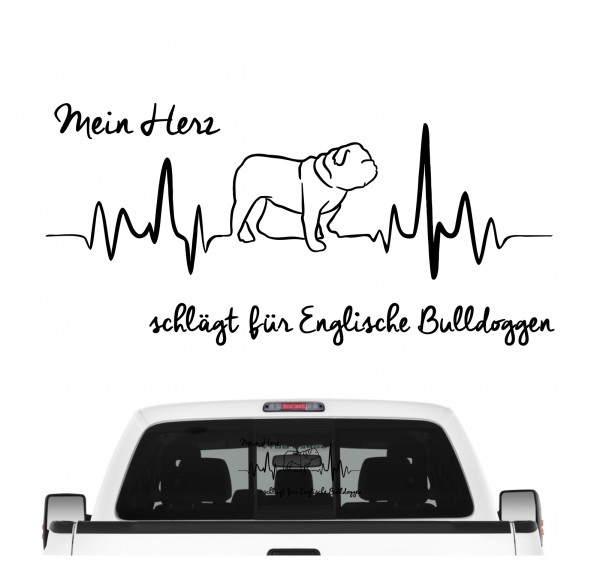Englische Bulldogge Bully English Bulldog Dog Hundeaufkleber Herz AUTOAUFKLEBER Hunde HEARTBEAT EKG by SIVIWONDER