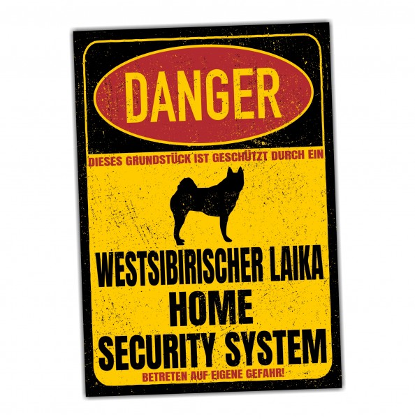 Westsibirischer Laika Zapadno-Sibirskaïa Laïka Danger Security System Warnschild Hund Schilder Hundeschild