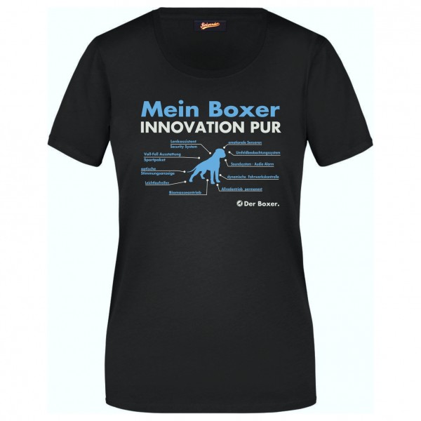 Boxer Damen T-Shirt Innovation Hundemotiv deutscher german Dog Schwarz