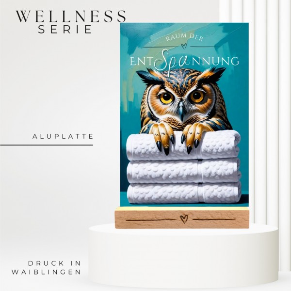 Eule Schild Wellness Handtuch Entspannung Schild Spruch