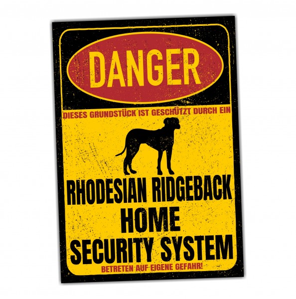 Rhodesian Ridgeback Türschild Danger Security System Warnschild Hund Schilder Hundeschild