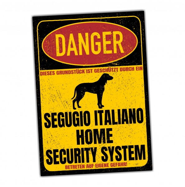 Segugio Italiano Laufhund Jagdhund Türschild Danger Security System Warnschild Hund Schilder Hundeschild