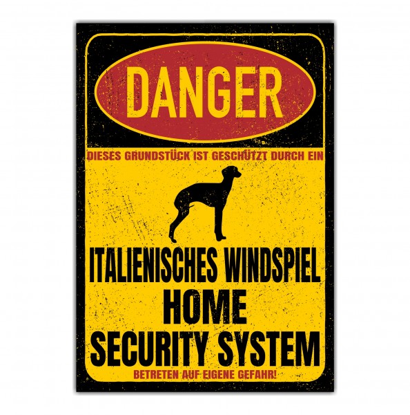 Italienisches Windspiel Italian Greyhound Piccolo Levriero Italiano Dog Türschild Danger Security System Warnschild Hund Schilder Hundeschild