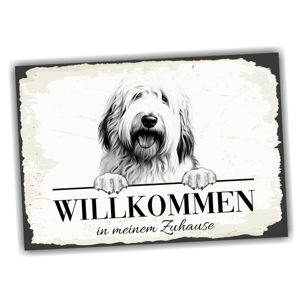 Hundeschild Willkommen Zuhause Bobtail Schild Achtung Spruch