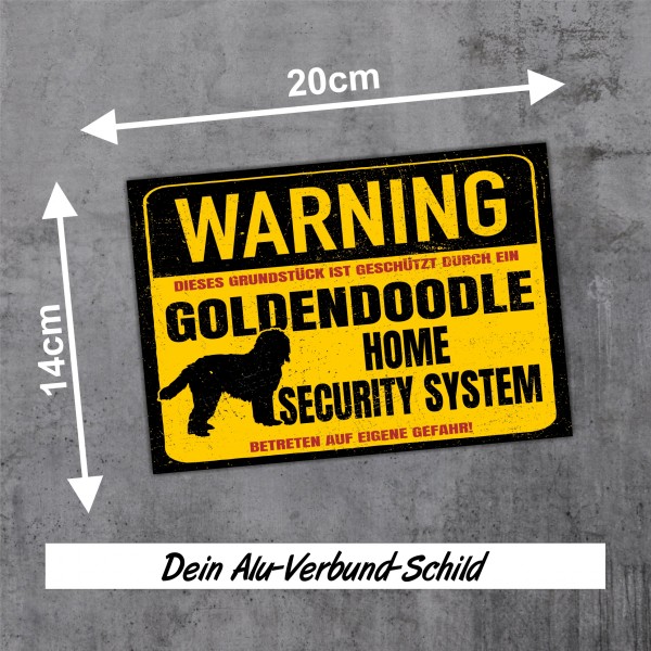 Goldendoodle Schild Warning Security System Türschild Hundeschild Warnschild Schild Hund Doodle