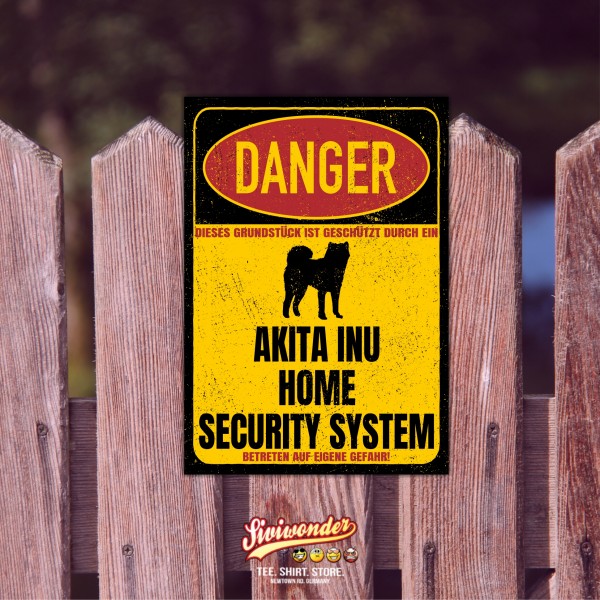 Akita Inu Japan Small Japanese Dog Türschild Danger Security System Warnschild Hund Schilder Hundeschild happy Design by Siviwonder