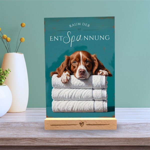 Hundeschild Deko Badezimmer Wellness Epagneul Breton Schild Spruch
