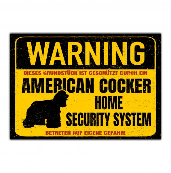 American Cocker Spaniel Dog Schild Warning Security System Türschild Hundeschild Warnschild