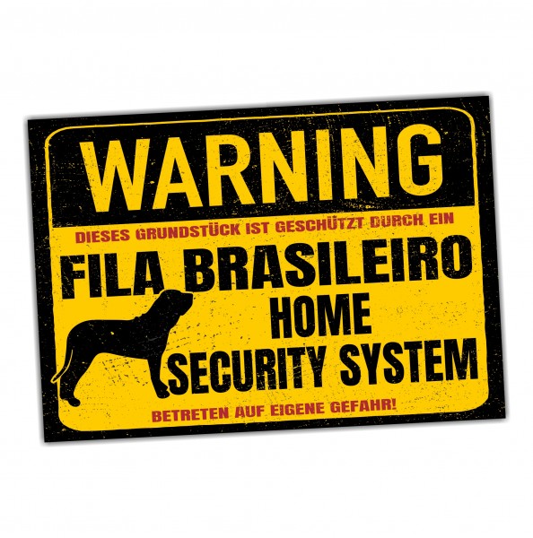 Fila Brasileiro Schild Warning Security System Türschild Hundeschild Warnschild Schild Hund
