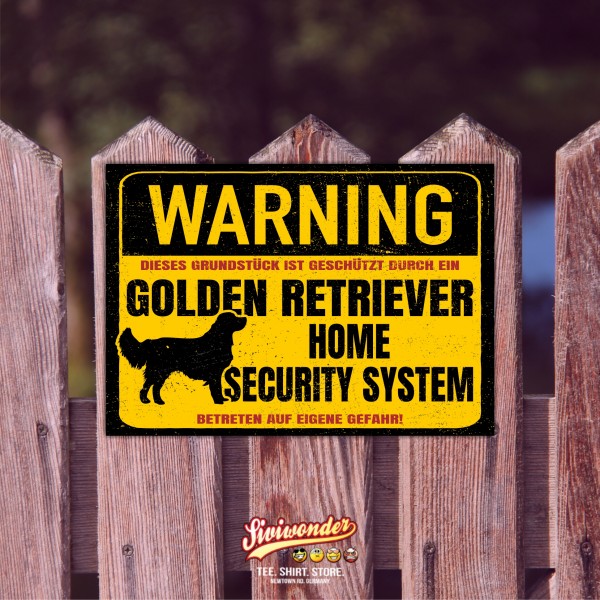 Golden Retriever Schild Warning Security System Türschild Hundeschild Warnschild Schild Hund Goldie
