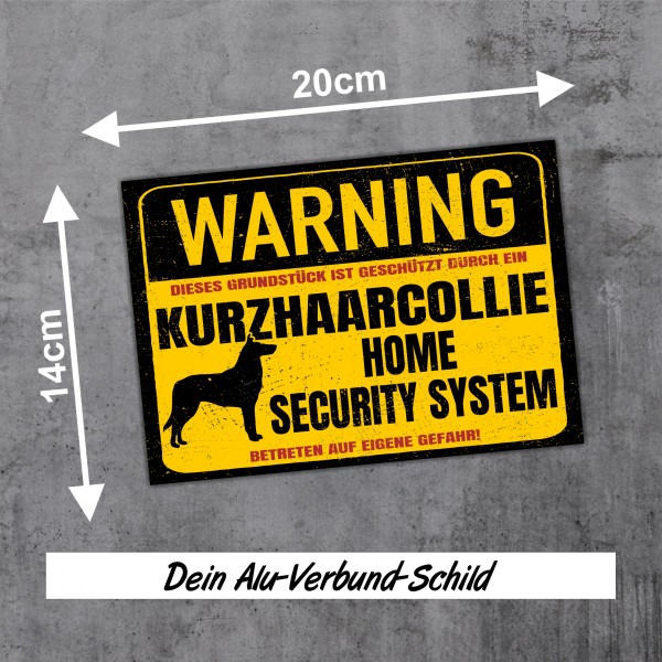 Kurzhaarcollie Collie Schild Warning Security System Türschild Hundeschild Warnschild Hund