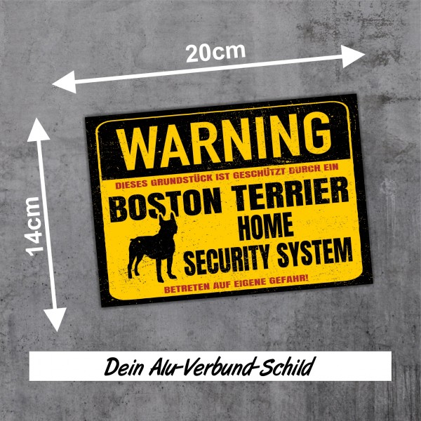 Boston Terrier Bostie Dog Schild Warning Security System Türschild Hundeschild Warnschild