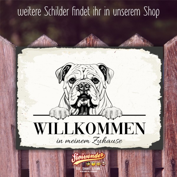 Hundeschild Willkommen Zuhause Englische Bulldogge Schild Achtung Spruch Türschild