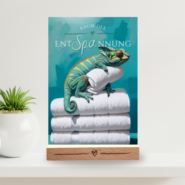 Chamäleon Schild Wellness Handtuch Entspannung Schild Spruch