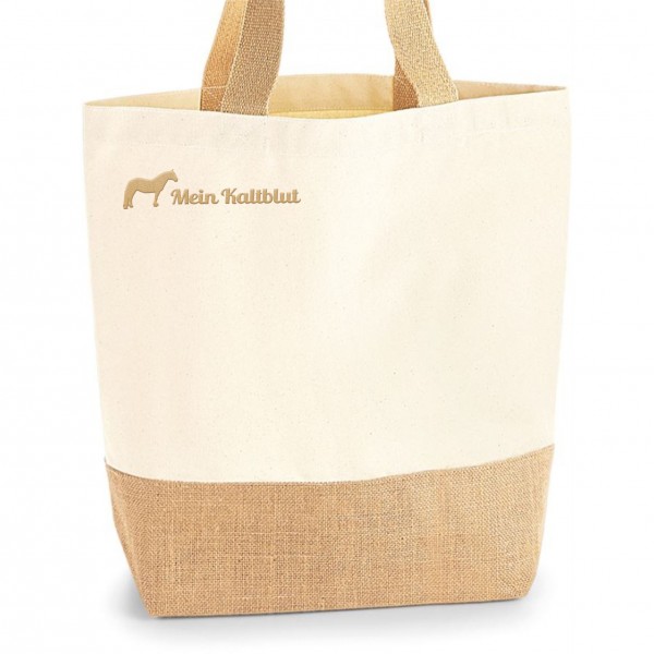 Mein Kaltblut Jute Shopper Einkaufstasche Pferdemotiv Stickerei