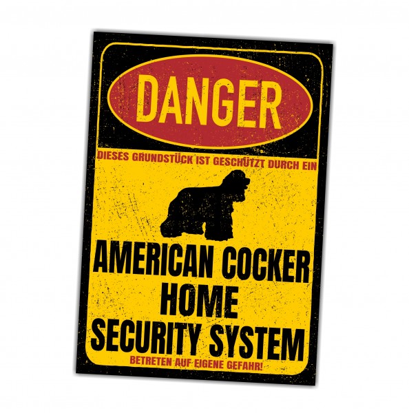 American Cocker Spaniel Ami Spanier Dog Türschild Danger Security System Warnschild Hund Schilder Hundeschild happy Design by Siviwonder