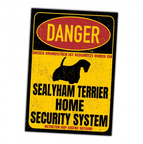 Sealyham Terrier Türschild Danger Security System Warnschild Hund Schilder Hundeschild