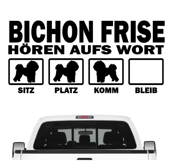 Bichon Frise a poil frise Tenerife weiß Dog Hört aufs Wort Hunde Aufkleber Sticker Autoaufkleber