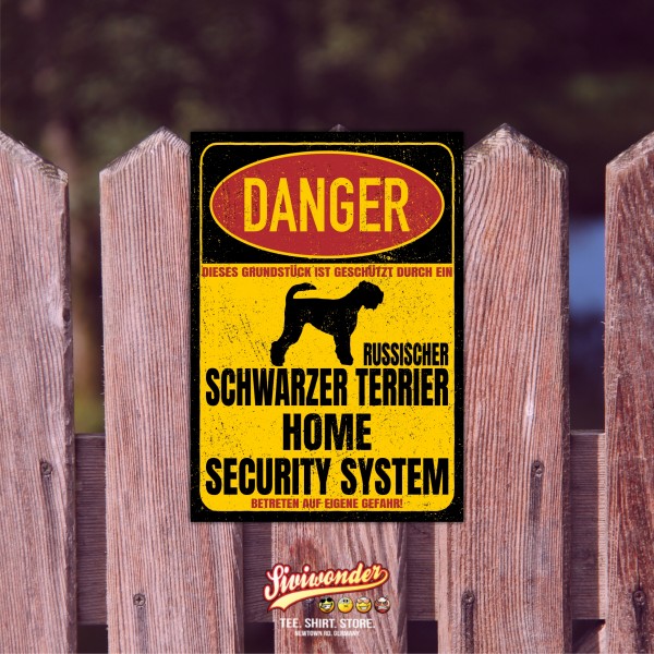 Russischer Schwarzer Terrier Türschild Danger Security System Warnschild Hund Schilder Hundeschild