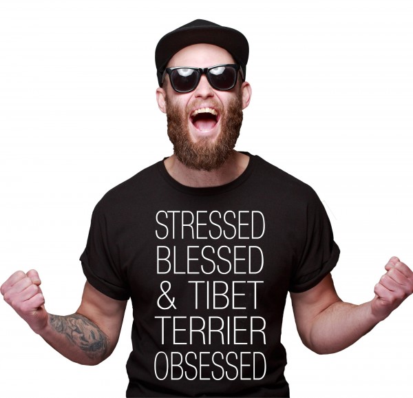 Tibet Terrier Unisex T-Shirt Hundemotiv Hundemotiv Stressed Blessed Tibetan Terrier Tsang Apso