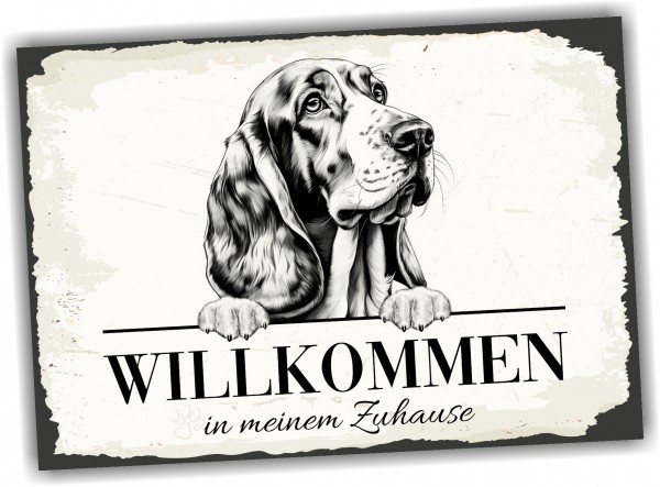 Hundeschild Willkommen Zuhause Basset Hound Schild Achtung Zaun Frau Spruch Türschild Hundeschild Warnschild Design by Siviwonder