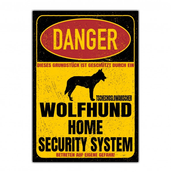 Tschechoslowakischer Wolfhund Wolf Vlack Tschechischer Türschild Danger Security System Warnschild Hund Schilder Hundeschild