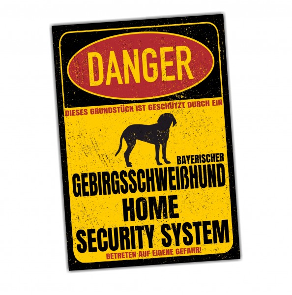 Bayerischer Gebirgsschweißhund BGS Schweißhund Bayern Dog Türschild Danger Security System Warnschild Hund Schilder Hundeschild happy Design by Siviwonder