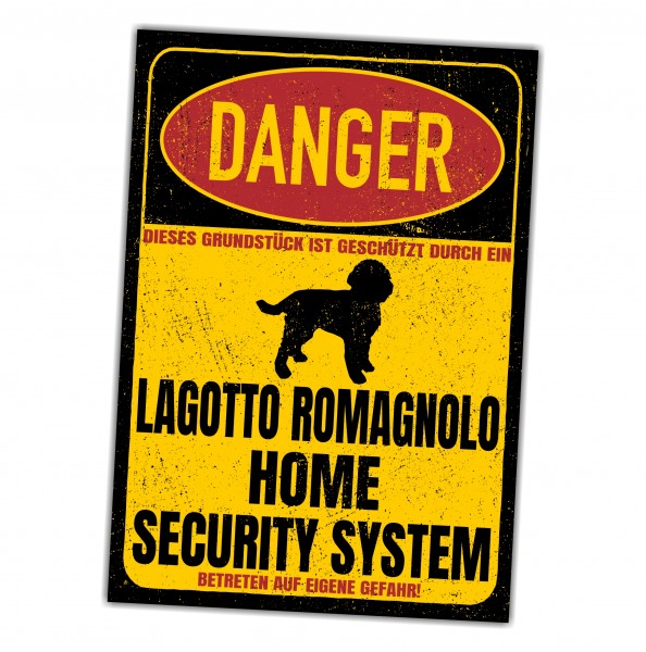 Lagotto Romagnolo Italienischer Trüffelhund Wasserhund Romagna Dog Türschild Danger Security System Warnschild Hund Schilder Hundeschild