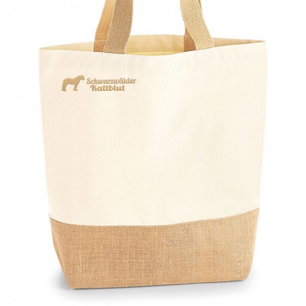 Schwarzwälder Kaltblut Jute Shopper Einkaufstasche Pferdemotiv Stickerei