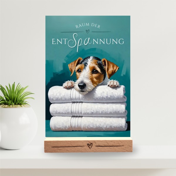 Hundeschild Deko Badezimmer Wellness Foxterrier Schild Spruch
