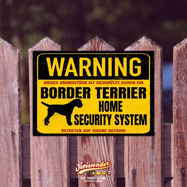 Border Terrier Dog Schild Warning Security System Türschild Hundeschild Warnschild