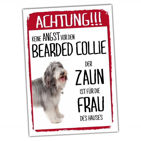 Bearded Collie Schild Achtung Zaun Frau Spruch Türschild Hundeschild Warnschild Fun
