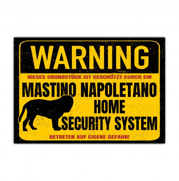 Mastino Napoletano Schild Warning Security Systm Türschild Hundeschild Warnschild Hund Achtung