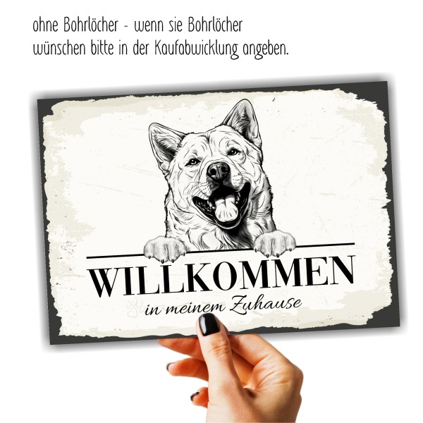 Hundeschild Willkommen Zuhause Akita Inu JapanSchild Achtung Zaun Frau Spruch Türschild Hundeschild Warnschild Design by Siviwonder