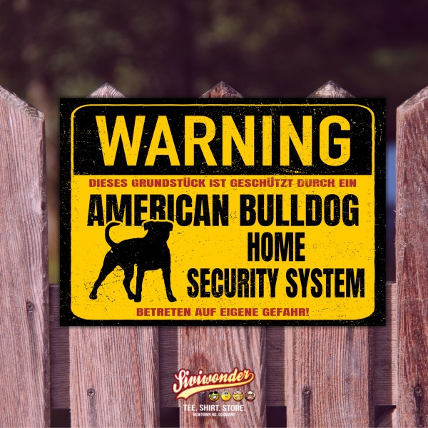 American Bulldog USA Dog Türschild Warning Security System Warnschild Hund Schilder Hundeschild happy Design by Siviwonder
