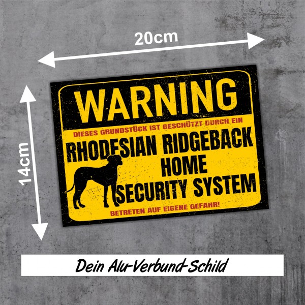 Schild Rhodesian Ridgeback RR Warning Security System Türschild Hundeschild Warnschild Hund