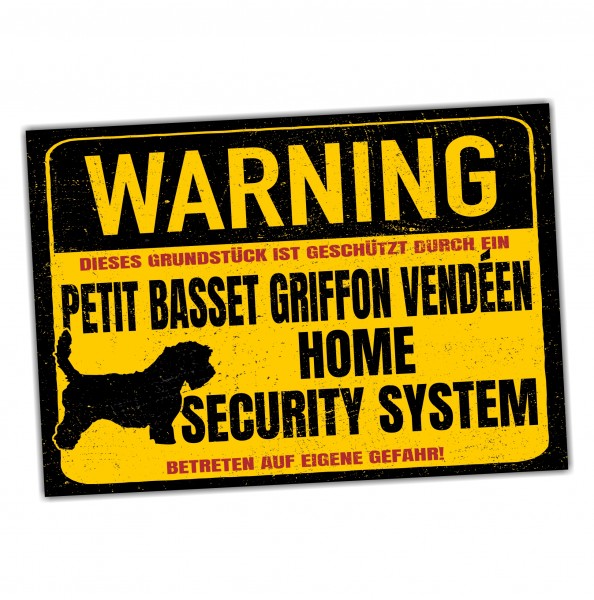 Schild Petit Basset Griffon Vendeen Warning Security System Türschild Hundeschild Warnschild Hund