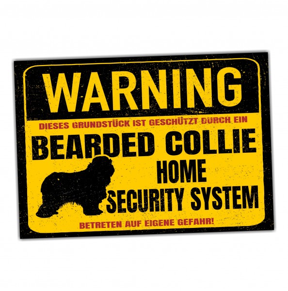 Bearded Collie Beardie Dog Schild Warning Security System Türschild Hundeschild Warnschild
