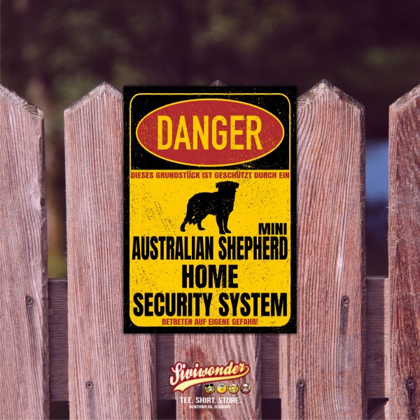Miniature Australian Shepherd Mini Aussie Türschild Danger Security System Warnschild Hund Schilder Hundeschild
