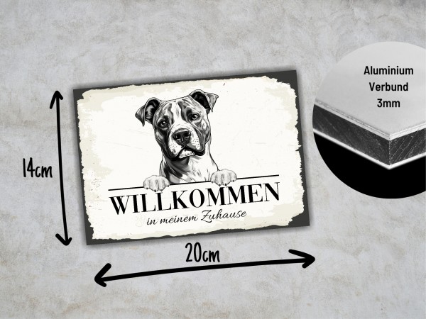 Hundeschild Willkommen Zuhause American Staffordshire Terrier Schild Achtung Zaun Frau Spruch Türschild Hundeschild Warnschild Design by Siviwonder
