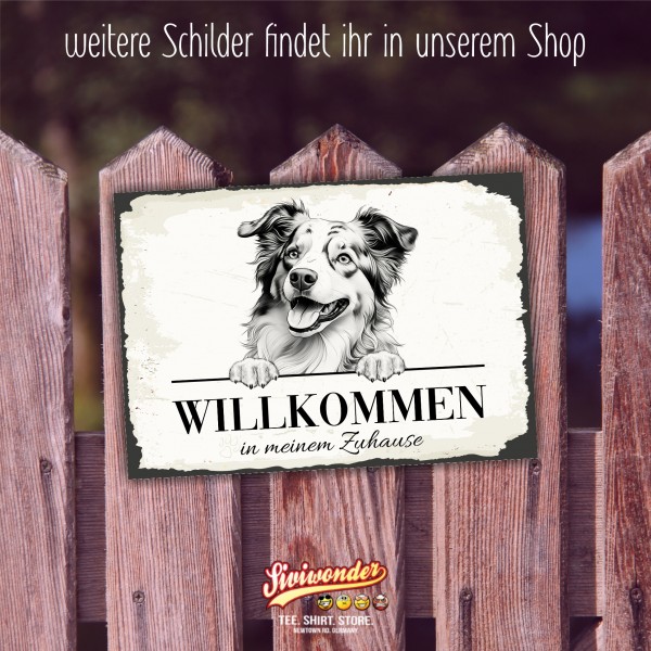 Hundeschild Willkommen Zuhause Aussie Terrier Schild Achtung Zaun Frau Spruch Türschild Hundeschild Warnschild Design by Siviwonder