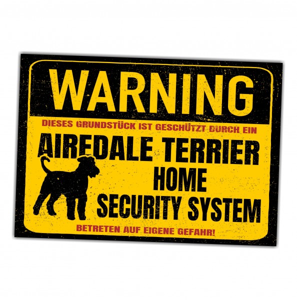 Airedale Terrier Dog Türschild Warning Security System Warnschild Hund Schilder Hundeschild happy Design by Siviwonder