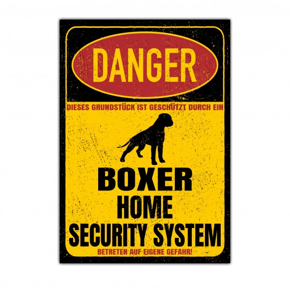 Boxer deutscher Dog Türschild Danger Security System Warnschild Hund Schilder Hundeschild happy Design by Siviwonder