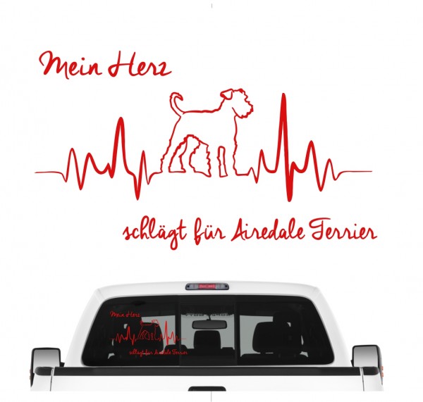 Airedale Terrier Aufkleber Auto Herz Heartbeat Hundeaufkleber Hunde