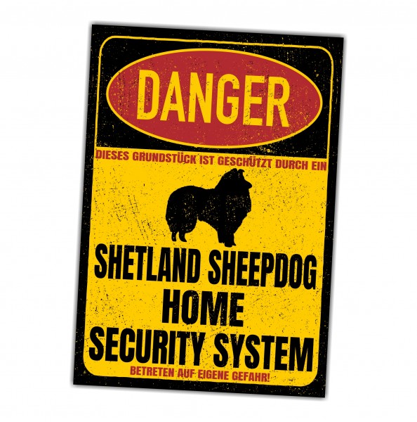 Sheltie Shetland Sheepdog Türschild Danger Security System Warnschild Hund Schilder Hundeschild